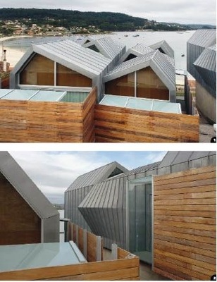 1 Die zahlreichen, auf das Mauerwerk aufgesetzten, Zinkdächer scheinen wie 

kleine Fischerboote auf dem Meer zu tanzen2 Der sich an die Küstenlinie anschmiegende Neubaukomplex wird über enge

Gassen und Treppen betreten