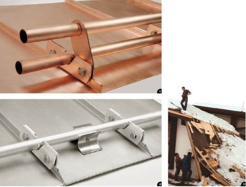 1 Kling Dopplerohrsystem <br />2 Kling Einzelrohrsystem mit Eishalter <br />3 Zu hohe Schneelasten ließen diesen Dachvorsprung wie ein Kartenhaus einknicken