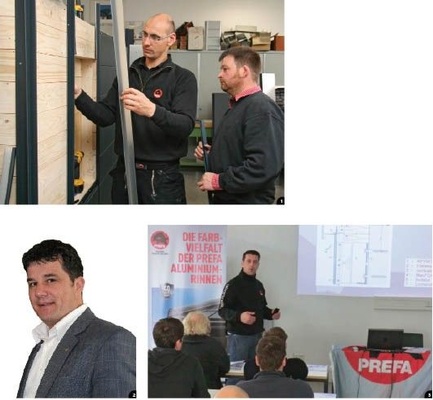 1 Prefa-Lehrverleger Benjamin Wilde: Siding-Fassaden von Prefa haben einen hohen handwerklichen Stellenwert. Sie sind mehr als ein reines Montagesystem und fordern speziell an den Anschlüssen handwerkliches Geschick 2 Prefa-Fachberater Lars Beuck: Unsere Fassade überzeugt von der einfachen Giebelsanierung bis zum Hochhaus und bietet eine enorme Farb- und Gestaltungvielfalt 3 Prefa-Architektenberater Bruno Rösch: Schon beim Beratungsgespräch ist technisches Wissen und Vertrauen in die Produkte Grundvo­raussetzung. Bei der Schulung hat jeder genügend Zeit, um sich mit den Systemen vertraut zu machen