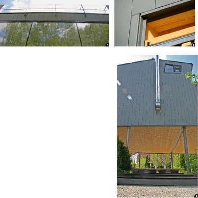 1 + 2 Die Spezialisten des Klempner-Fachbetriebs Engel verarbeiten farbbeschichtetes Aluminium oder Komplettsysteme wie die Fassadensysteme von Prefa. Dabei legen sie größten Wert auf sichere Details, etwa an den Fensteranschlüssen3 Auch die Sockelabschlüsse oder die Fassadendurchbrüche sind perfekt ausgeführt