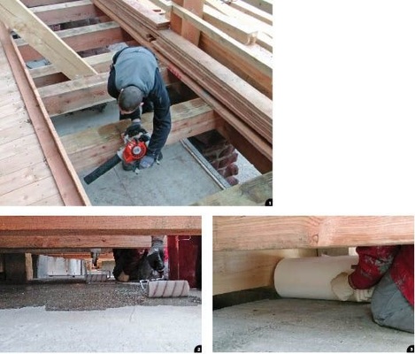 1 Sauber: Mit Laubgebläsen werden lose Schmutzpartikel entfernt2 Vorbereitet: Der Enke-Voranstrich 933 sorgt für entsprechende Haftung3 Zugeschnitten: Das Polyflexvlies wird ausgerollt, zugeschnitten und an die Geometrie des Daches angepasst