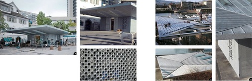 Der Dynamo lebt1 Inzwischen haben die neuen Nutzer die Metallwerkstatt in Beschlag genommen. In Metallbauermanier wird bis zum Feierabend gefräst, geschliffen, geschweißt, geschmiedet, gebohrt, gefeilt, geklopft und geflucht2 Im Handumdrehen verschwinden am Abend Werkzeuge, Material und Maschinen im „Bauch“ des verzinkten Pavillions 3 Das Lochraster der groben Metallfassade wurde sogar an kleinsten Wartungstüren nicht unterbrochen 4 Trapezprofile bilden die Tragschale des Metalldachs 5 Auch das Stehfalzdach aus Titanzink der Marke Rheinzink ist vorbildlich ausgeführt ... 6 ... und passt sich der verzinkten Fassade optimal an