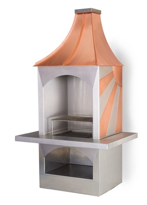 34 GrillkaminFunktionsfähiger Grillkamin mit Sockel und FeuerstelleMaterial: Kupfer und Edelstahl Verarbeitung: Falz-, Löt- und Schweißtechnik