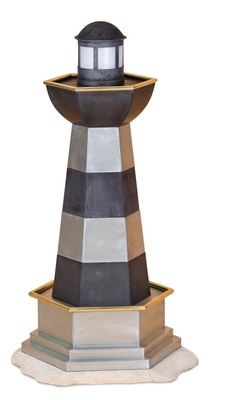 43 LeuchtfeuerMehrteiliger Leuchtturmkörper mit z.T. geschwungenen Elementen Material: Titanzink walzblank bzw. selbst gefärbt Verarbeitung: Falz- und Löttechnik