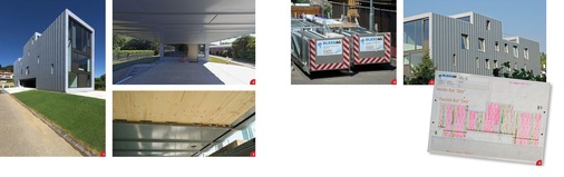 1 Carport und Wohnhaus der Extraklasse2 Die Parkplatz-Decke sowie Dach- und Fassadenflächen sind mit vorbewittertem Titanzink der Marke Rheinzink bekleidet3 Die Details an Übergängen und Belüftungsöffnungen sind perfekt4 Spezielle Transportgestelle schützen die Bauteile bis zur Anlieferung5 Das Fassadenraster passt sich perfekt an unterschiedliche Fenstergrößen sowie die komplexe Bauform an6 Montage und Fertigung der Fassadenelemente erfolgte nach einem exakten Montageplan