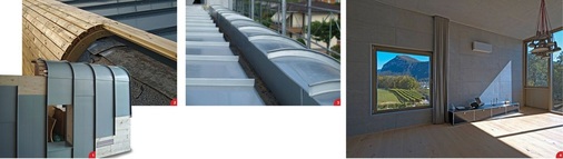 1 Die Spengler der Bless AG bauten zuerst ein Fassadenmuster2 Vor Ort stellten sie den gesamten Wandaufbau her3 Die engen Radien weisen keinerlei Materialverspannungen auf4 Auch innen dominieren durchdachte Details ­das Gebäude