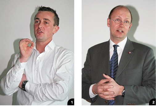 1 iib-Präsident Peter Trenkwalder: Es wichtig, das Potenzial des iibs zu erkennen und das iib-Netzwerk entsprechend zu nutzen. Wir sind kein Verein und wir sind kein Verband – wir sind eine Familie. Und in einer Familie zählt der Zusammenhalt. Übrigens: Die nächste Generalversammlung des iib findet 2013 im europäischen Klemper- und Kupferschmiedemuseum in Karlstadt statt

2 iib-Vizepräsident Christoph Aeberhard: Der Spengler ist eine spezielle Spezies. Er liebt es, sich mit Kollegen auszutauschen und er wird das Netzwerk des iib in Zukunft stärker nutzen. Aktuell entstehen zahlreiche iib-Sektionen in vielen Ländern und Regionen. Darüber hinaus kommu­nizieren die Kollegen sektionenübergreifend miteinander – Schaltstelle ist die iib-Zentrale in Stuttgart. Unser Motto lautet: iib-Kollegen sind füreinander da, auch wenn irgendwo der Schuh drückt
