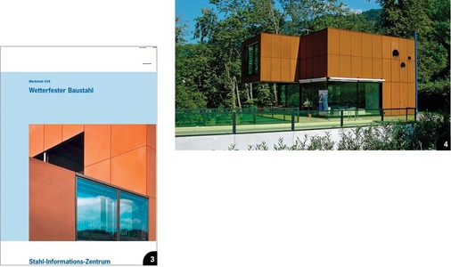 3 Das Stahl-Informations-Zentrum klärt im Merkblatt 434 (Wetterfester Baustahl) detailliert über die Anwendung und Verarbeitung von wetterfestem Baustahl auf<br />4 Wetterfester Baustahl umhüllt ein modernes Wohnhaus in Bregenz