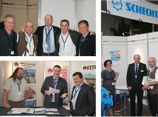 1 Beste Laune an allen Fronten: Hier bei den Herren der fast vollständigen iib-Spitze ...2 ... bei den Aluminiumspezialisten von Prefa ...3 ... sowie am Infostand des Maschinenbauers Schechtl