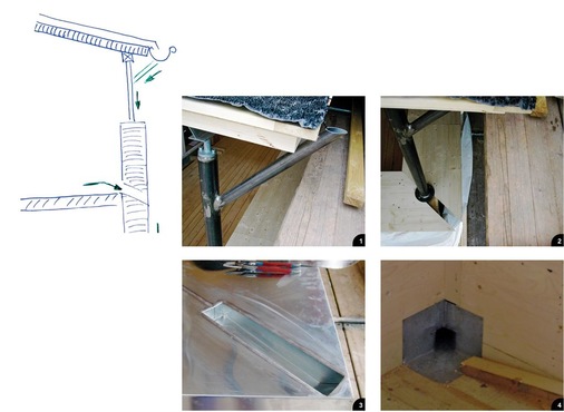 <p>Von der Idee ...<br />
1 Die Entwässerung der Rinne erfolgt durch die tragende Stahlstütze ...<br />
2 ... über einen Kanal in der Balkonbrüstung<br />
3 Vertiefte Rinne am Abdeckprofil<br />
4 Zusätzlicher Anschluss eines Bodenablaufs</p> - © Buck für BAUMETALL