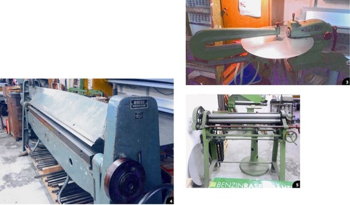 Spenglermeister Roland Tröster: Meine Spenglerwerkstatt wurde 1929 von meinem Großvater gegründet. Ich arbeite auch heute noch in dritter Generation hauptsächlich mit den Maschinen, die damals angeschafft wurden. Zum Teil sind diese Gerätschaften 90 Jahre alt und noch immer einsatzfähig.3 Kreisschere 4 Abkantbank 5 Rundbiegemaschine