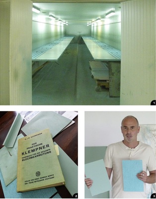 1 Blick in eine Zincutec-Patinierungskammer 2 Fundiertes Fachwissen und viel Erfahrung3 Jürgen Leuchte nutzt zahlreiche Komponenten zur Entwicklung der Zincutec-Oberflächen