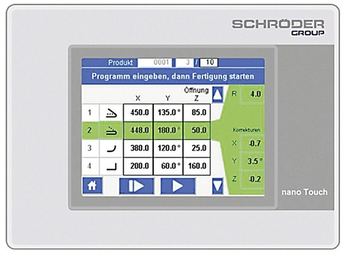 Panel der SchröderSteuerungssoftware