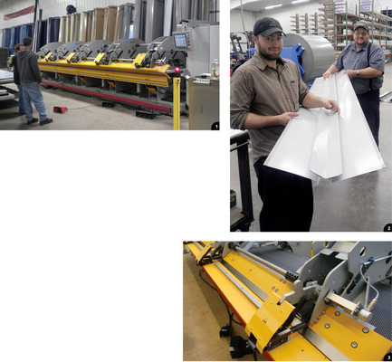 1 Der Doppelbieger ist ausgeliefert und steht einsatzbereit in der ­Werkstatt der Amisch-Firma Dakota Steel ...2 Dort beweisen die Metallprofis, dass sie wahre Profilkünstler sind. Sie fertigen Sonderprofile an, die auf herkömmlichen Maschinen nicht geformt werden können 3 Möglich wird dies durch die spezielle Geometrie der Biegewangen ­sowie den großen Freiraum vor der Maschine