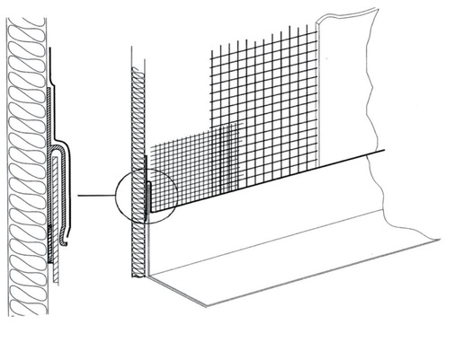 Wandanschlussmöglichkeit an Dämmputzfassade mit ­industriell hergestellter Anschlussschiene