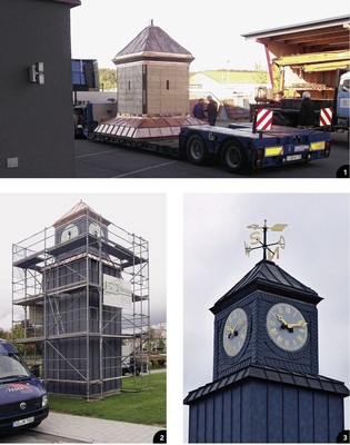 1 Transport vom Fachbetrieb Feder zum Gelände der Landesgartenschau 20102 Metallarbeiten in den letzten Zügen 3 Das Ergebnis kann sich sehen lassen, die Wetterfahne auch