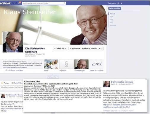 Auf Klaus Steinseifers Facebook-Seite melden sich zufriedene Seminarteilnehmer zu Wort