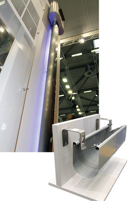 Beleuchtete ovale Regenrohre sorgten bei Grömo ebenso für Aufsehen wie ein elegantes ovales Dachrinnendesign
