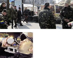 
Militante merkwürdiger Prägung und eine Spenglerpfeife auf dem Maydan
