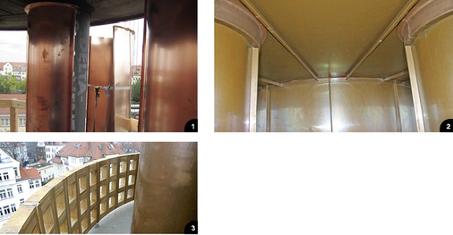 

1


Je zwei Halbschalen bilden die Säulenbekleidung




2


Tortenstückähnliche Deckenbekleidung




3


Mit Enkopur eingedichtete Geländerpfosten 
