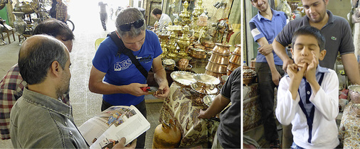 
Andreas Buck zeigt, wie eine Spenglerpfeife entsteht. Der entsprechende BAUMETALL-Bericht bleibt als Bauanleitung in Esfahan und der Kupferschmiede- Nachwuchs ist begeistert
