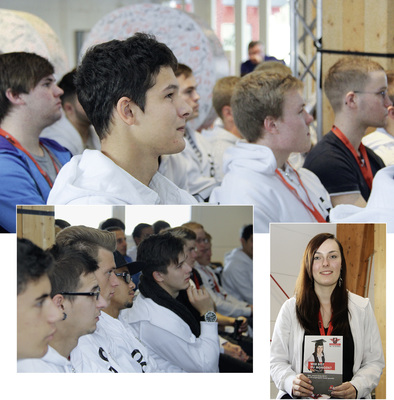 
Gemeinsam mit rund 100 Auszubildenden aus dem Klempner- und Dachdeckerhandwerk sowie dem Bedachungsfachhandel verfolgt Enke-Azubi Alina Kohen (r.) die Fachvorträge im Enke Impuls-Camp 2014
