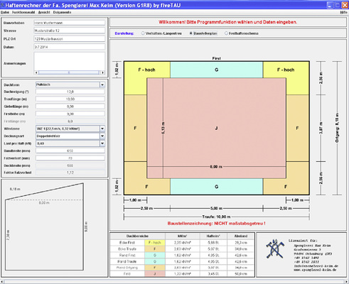 
Beispielhafte Darstellung einer Berechnung mit dem Programm von Max Keim
