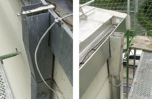 
Detail Wasserfangkasten, vorher und nachher
