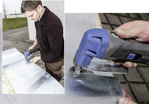 
Die TruTool-Akku-Schere ist bei Klempner David Schwarz ein beliebtes Werkzeug, weil er damit flexibel und schnell arbeiten kann
