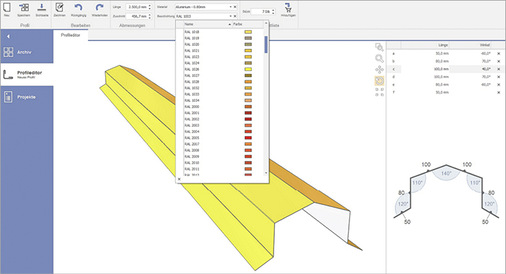 
Die Auswahl der Farbe oder Oberfläche erfolgt über eine ausklappbare Farbliste
