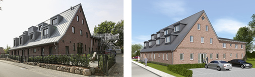 
Die Dachfläche des Steildachs mit den Gauben nach der Fertigstellung und in der Animation
