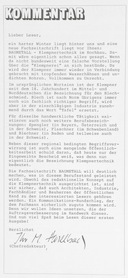 Was macht eigentlich ein Klempner? Schon der 1. BAUMETALL-Kommentar behandelte dieses wichtige Image-Thema
