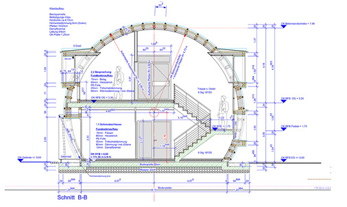 Die Schnittzeichnung aus einer frühen Planungsphase zeigt den grundsätzlichen Aufbau des Gebäudes. Einige Ausführungsdetails wurden in intensiver Zusammenarbeit zwischen Architekt und Spengler später optimiert - © Zeichnung: Architekturbüro Kummer

