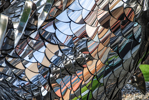 
Hochglanzpolierte Drachenhautaus Edelstahl
