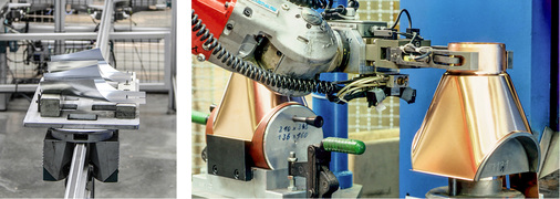 
Aus zwei mach eins: Die Einzelteile eines Grömo-Stutzens werden nach der Formgebung zusammengefügt und anschließend einer Dichtigkeitsprüfung unterzogen
