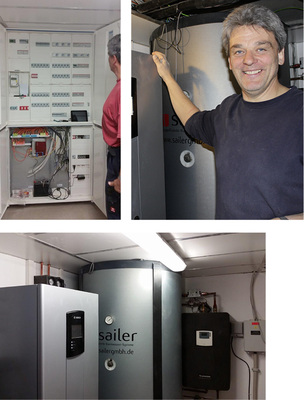
Interessierten Besuchern präsentiert Thomas Nöth gerne seine Schaltzentrale. Hier sind neben einem modernen Stromspeicher auch die Aggregate zur Wohnraumlüftung, der Warmwasserspeicher, die Steuerung der Heizungsanlage sowie die per Tablet-PC steuerbare Elektrotechnik untergebracht
