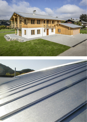 
Die glänzende Oberfläche des verzinnten Edelstahls wird sich währenddes natürlichen Patinierungsprozesses noch verändern
