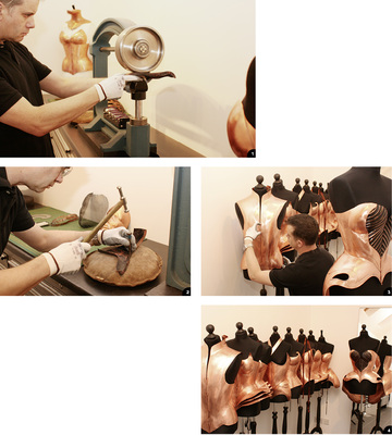 

1


Jon Harris ist ein wahrer Meisterschonender Metallumformung 




2


Überaus behutsam bildet er geschwungene Sicken, Vertiefungen und diffizile Umschläge aus 




3


Zum Öffnen der kupfernen Korsetts entwickelte Harris spezielle Scharniere




4


Die individuell auf den Leib der Trägerinnen geschneiderten Metall-Kreationen sind wahre Meisterstücke
