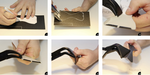 

1


Anzeichnen von Banderole und Fliegen-Grundform. Die Vorlage dazu gibt es bei Haushaut 




2


Ausschneiden der Grundfom – die mittlere Ausklinkung sorgt für ein spannungsfreies Ergebnis 




3


Herstellen des Umschlages, zum Beispiel mithilfeeiner kleinen Deck- oder Flachzange
