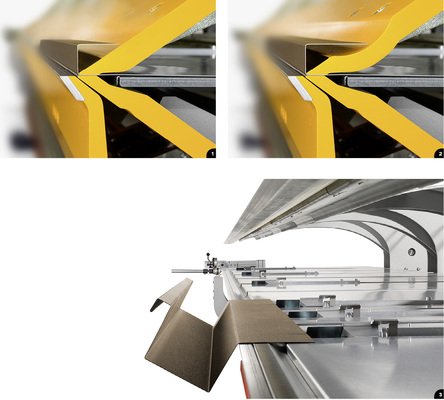 

1


Die neue Variante der geraden Oberwange mit flachem Neigungswinkel von nur 35° erlaubt die Herstellung von Profilen im Seitenverhältnis 3:4




2


Die gebogene Klemmwange ermöglicht das Biegen von Profilen mit einem Seitenverhältnis von 1:2, was beispielsweise einer Höhe von 35 mm und einer Tiefe von 70 mm entspricht




3


Vollautomatischer Tiefenanschlag mit einem Arbeitsbereich von 1250 mm bis 5 mm – falls gewünscht auch konisch
