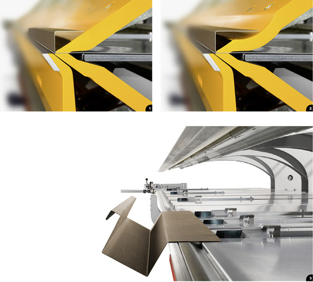 <p>
<p>
<span class="GVAbbildungszahl">1</span>
</p>

Die neue Variante der geraden Oberwange mit flachem Neigungswinkel von nur 35° erlaubt die Herstellung von Profilen im Seitenverhältnis 3:4
</p>

<p>
<p>
<span class="GVAbbildungszahl">2</span>
</p>

Die gebogene Klemmwange ermöglicht das Biegen von Profilen mit einem Seitenverhältnis von 1:2, was beispielsweise einer Höhe von 35 mm und einer Tiefe von 70 mm entspricht
</p>

<p>
<p>
<span class="GVAbbildungszahl">3</span>
</p>

Vollautomatischer Tiefenanschlag mit einem Arbeitsbereich von 1250 mm bis 5 mm – falls gewünscht auch konisch
</p>