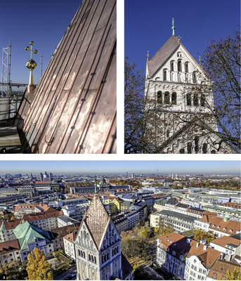 

1


Die kupferne Spiegel-Tafeldeckung und das restaurierte Turmkreuz funkeln in der Sonne 




2


Die neue Stehfalzeindeckung verleiht dem Kirchendach eine perfekte Figur




3


Gelungene Rettung: das neue Dach und die Turmkreuze hoch über den Dächern Münchens 
