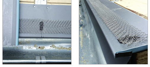 Montageempfehlung: M.A.S.C.-Klebesticks im Abstand von ca. 35 bis 40&nbsp;cm auf dem Traufblech anbringen und den M.A.S.C.-Kapillarstopp auf dem Traufprofil abrollen. Die Fixierung erfolgt auf den zuvor im Abstand von ca. 1 bis 2&nbsp;cm zur Traufkante angebrachten Klebesticks
