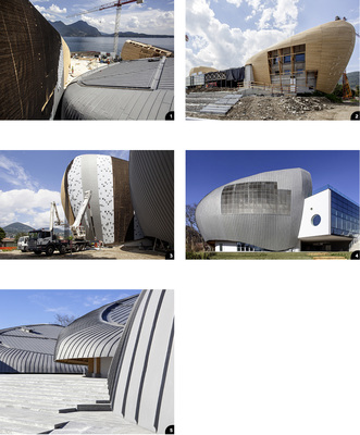 

1


Das Kulturzentrum setzt sich aus vier steinförmigen Gebäuden zusammen




2


Eine Holzschalung bildet die Basis für die Zinkbleche. An den ausgesparten Stellen wird perforiertes Zink eingesetzt




3


Eine Folie schützt die Zinkbleche, sie sollte bald nach dem Verlegen entfernt werden




4


Das Material ist so flexibel, dass die Scharen nicht vorab vorgebogen werden müssen. Dies wird erst bei noch geringeren Radien erforderlich




5


Da es sich um eine vorbewitterte Oberfläche handelt, bleibt die samtgraue Farbgebung dem Gebäude über Jahrzehnte erhalten
