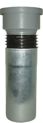Die praktischen M.A.S.C.-HT-Übergänge ermöglichen den Anschluss von Kunststoffrohren mit Außendurchmesser 110 bzw. 125&nbsp;mm an Blechfallrohre mit Innendurchmesser 100 bzw. 120&nbsp;mm
