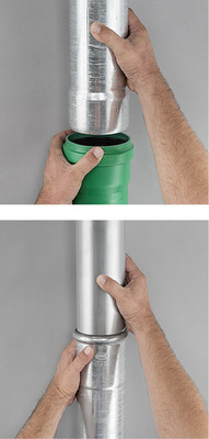 Grömo-Standrohr mit passgenauem unterem Anschlussbereich für gängige Kanalgrundleitungen
