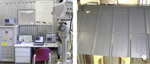 
Versuchsaufbau der im Jahr 2008 durch Prefa beauftragten Blitzschutzprüfung am unabhängigen Prüfzentrum CE-Lab sowie der Technischen Universität Ilmenau
