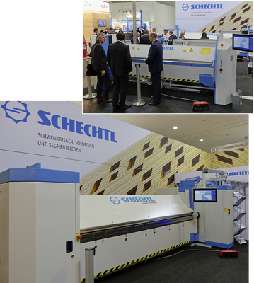 Die neue Motor-Schwenkbiegemaschine MAV 400/CNC (unten) lockte viele Besucher an den Schechtl-Stand
