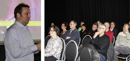 
Mit Visionen zur Wirtschaftsdigitalisierung stimmt Christian Bredlow (l.) die Baumetaller ... 
