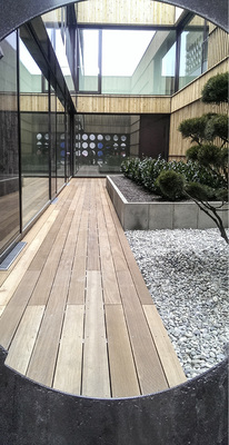 



Blick durch ein Lochsegment auf den begrünten Innenhof
